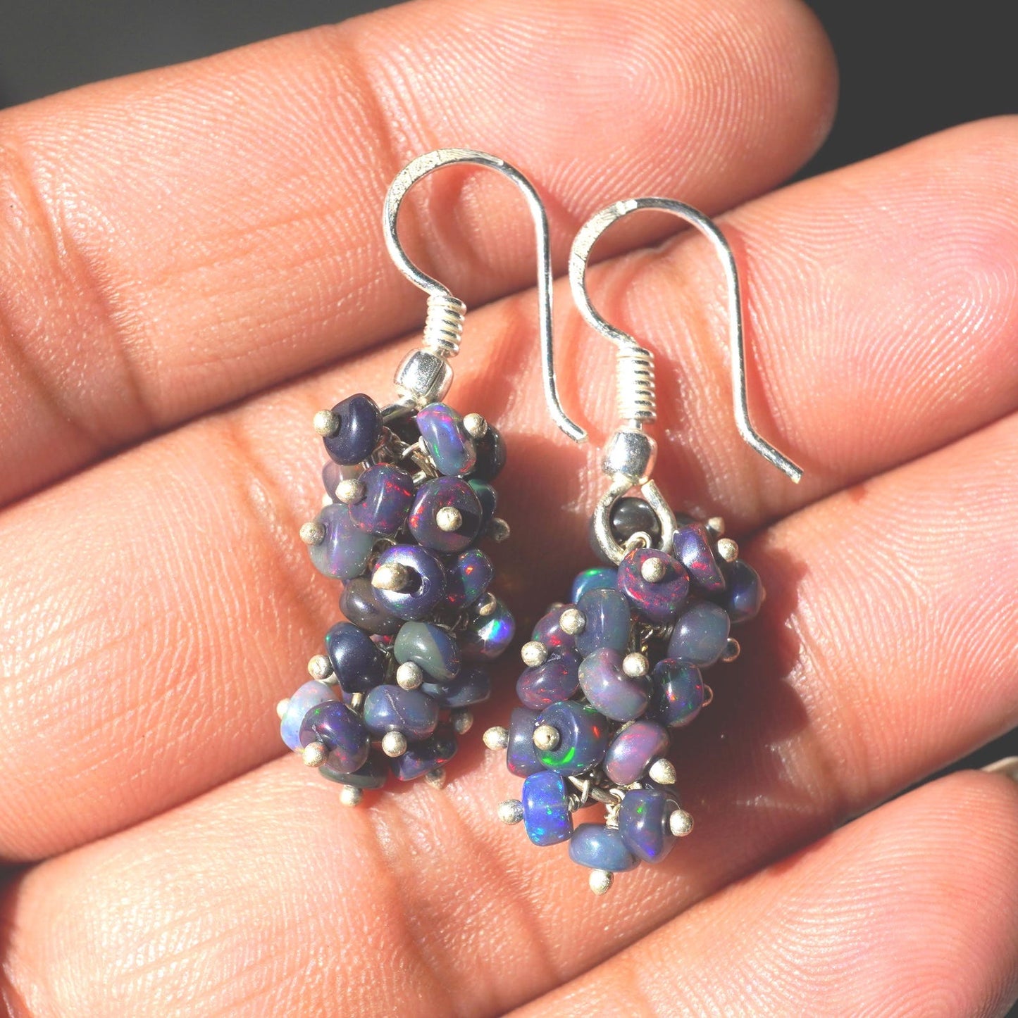 Ethiopian Welo Opal Beaded Earrings, 14K Gold Rainbow Fire