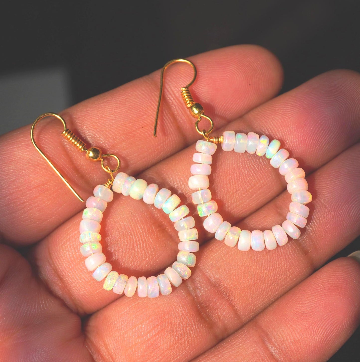 Natural Ethiopian Opal Multi Fire Beads Earrings, 14K Silver & Gold Earrings Gift For Her
