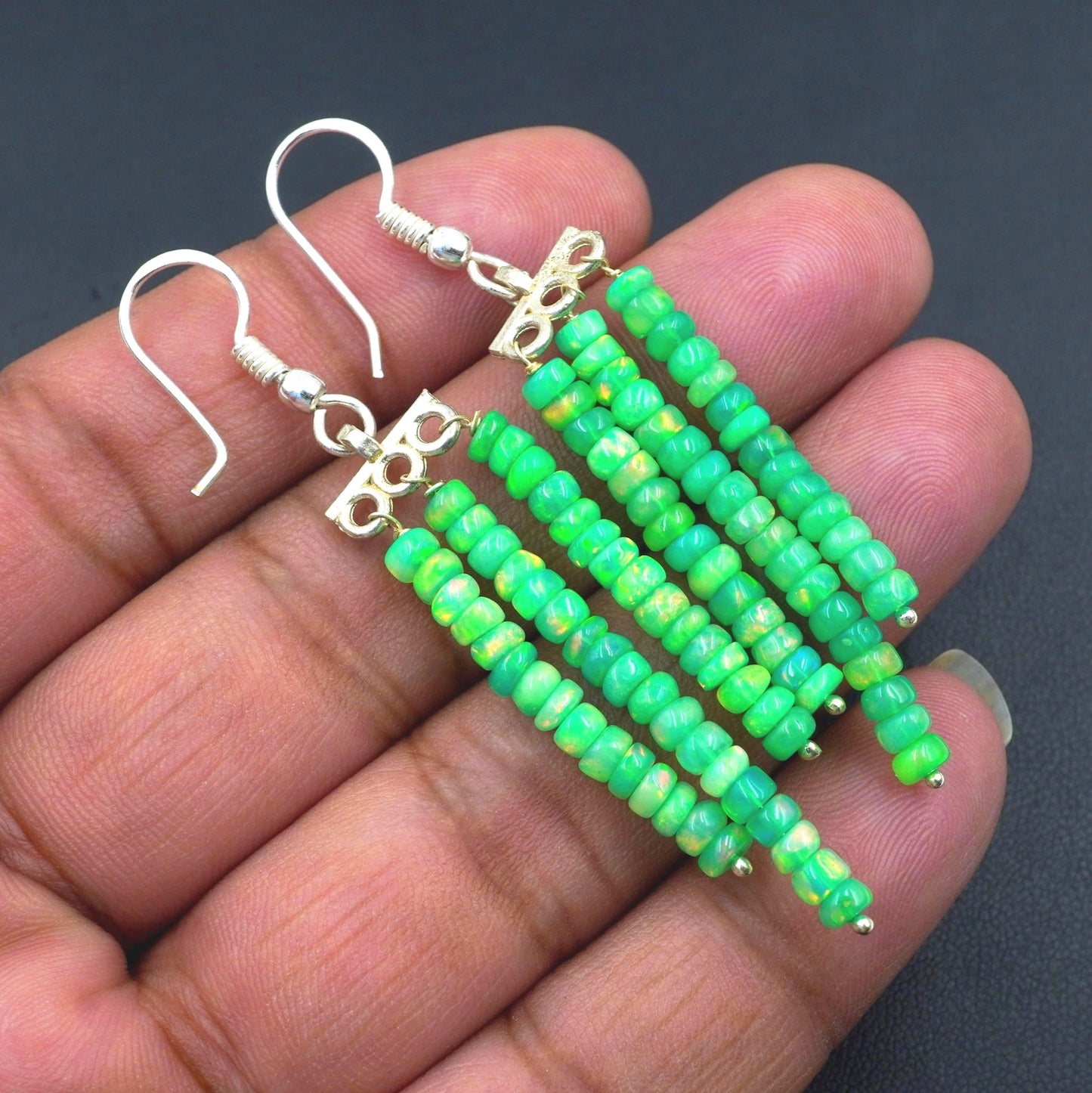 Natural Ethiopian Opal Beads Earrings, Sterling Silver & Gold Finish