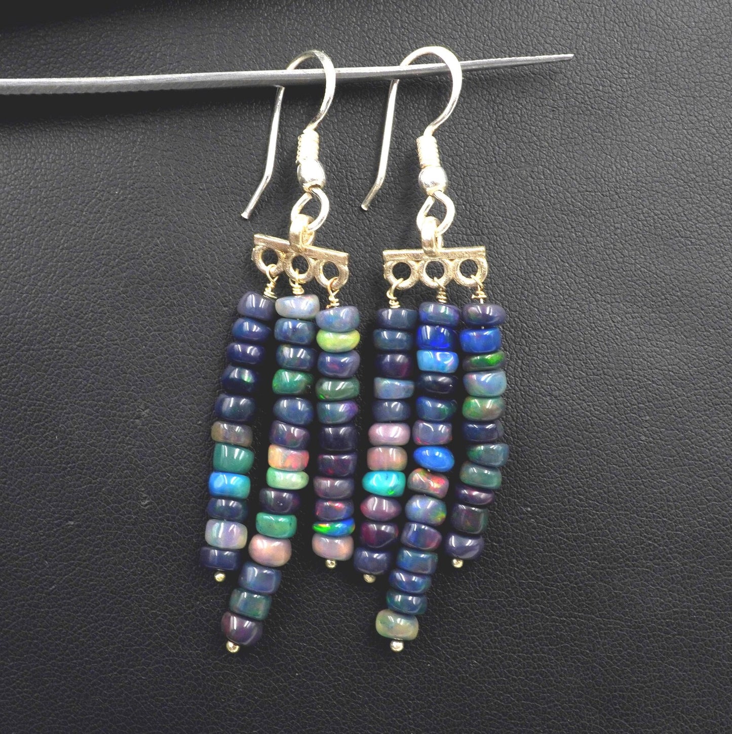 Ethiopian Opal Beads Earrings, Multi Fire, 925 Sterling Silver & Gold