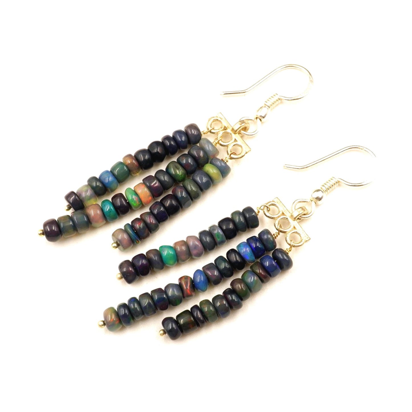 Ethiopian Opal Beads Earrings, Multi Fire, 925 Sterling Silver & Gold