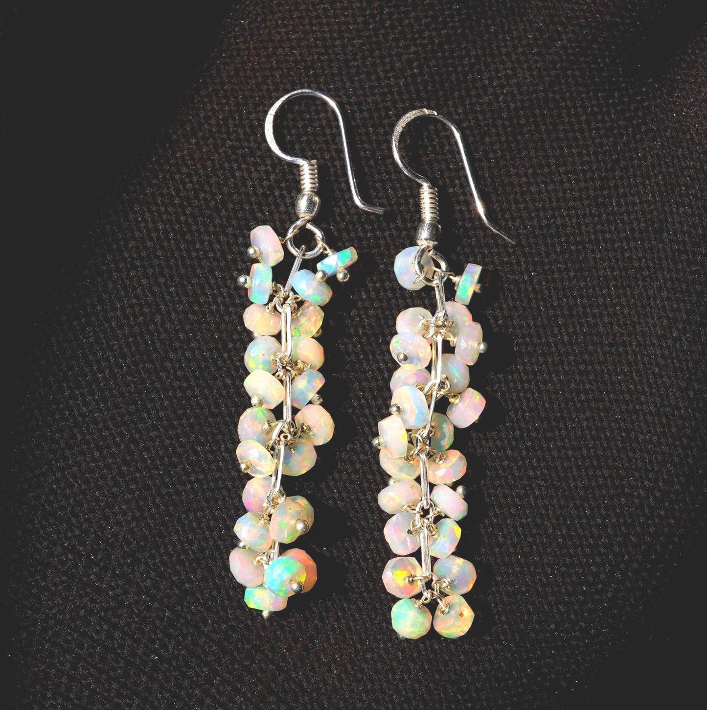 Ethiopian Opal Earrings, 925 Silver, Multi Fire Cabochon Beads