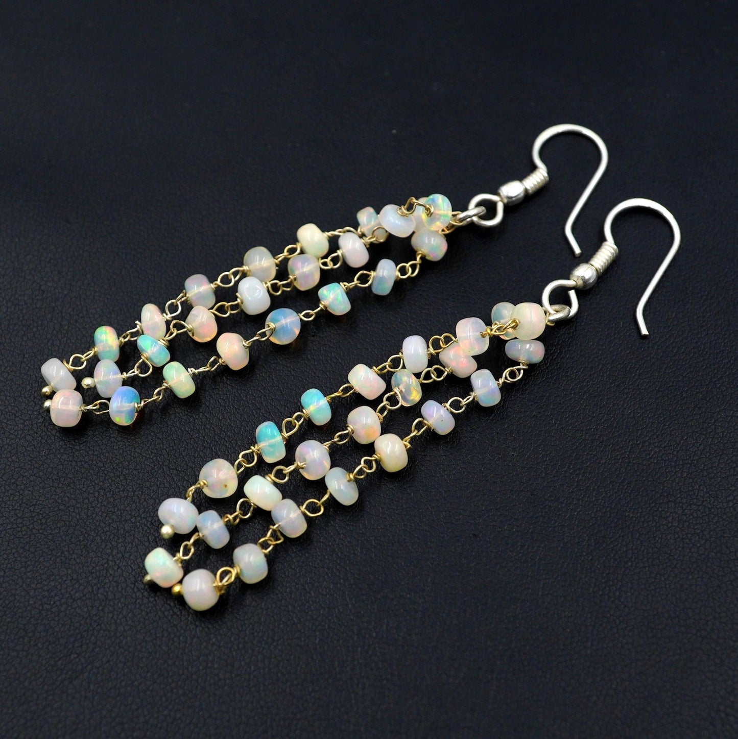 Natural Welo Fire Ethiopian Opal Beads Earrings Sterling Silver & Gold Earrings For Her