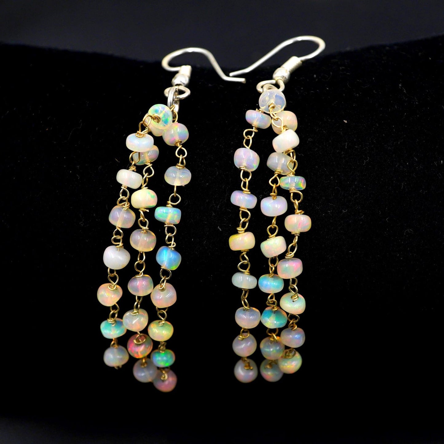 Natural Welo Fire Ethiopian Opal Beads Earrings Sterling Silver & Gold Earrings For Her