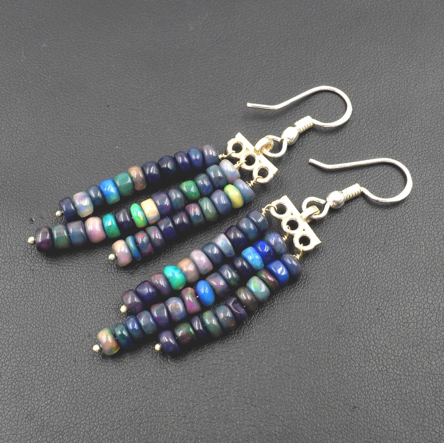 Ethiopian Opal Beads Earrings, Multi Fire, 925 Sterling Silver & Gold