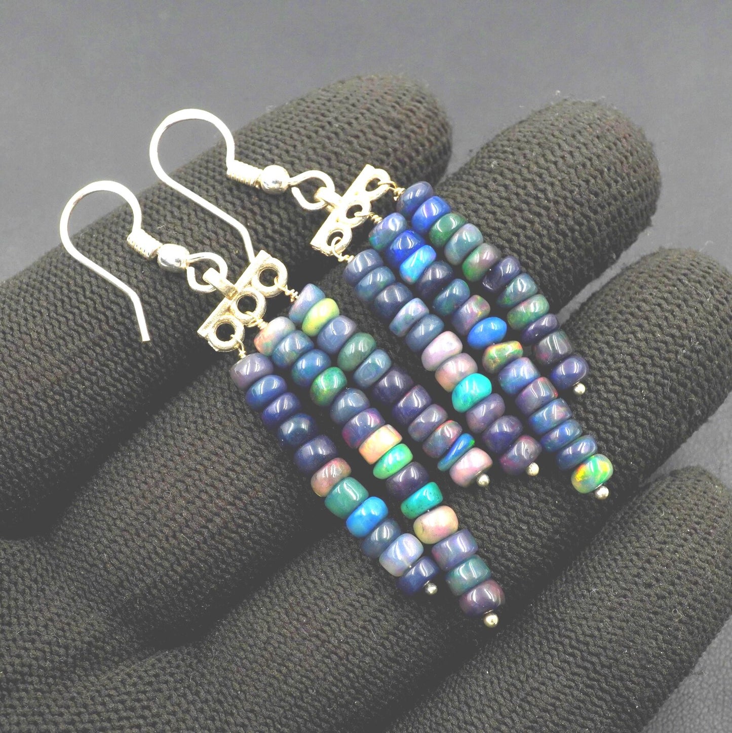Ethiopian Opal Beads Earrings, Multi Fire, 925 Sterling Silver & Gold
