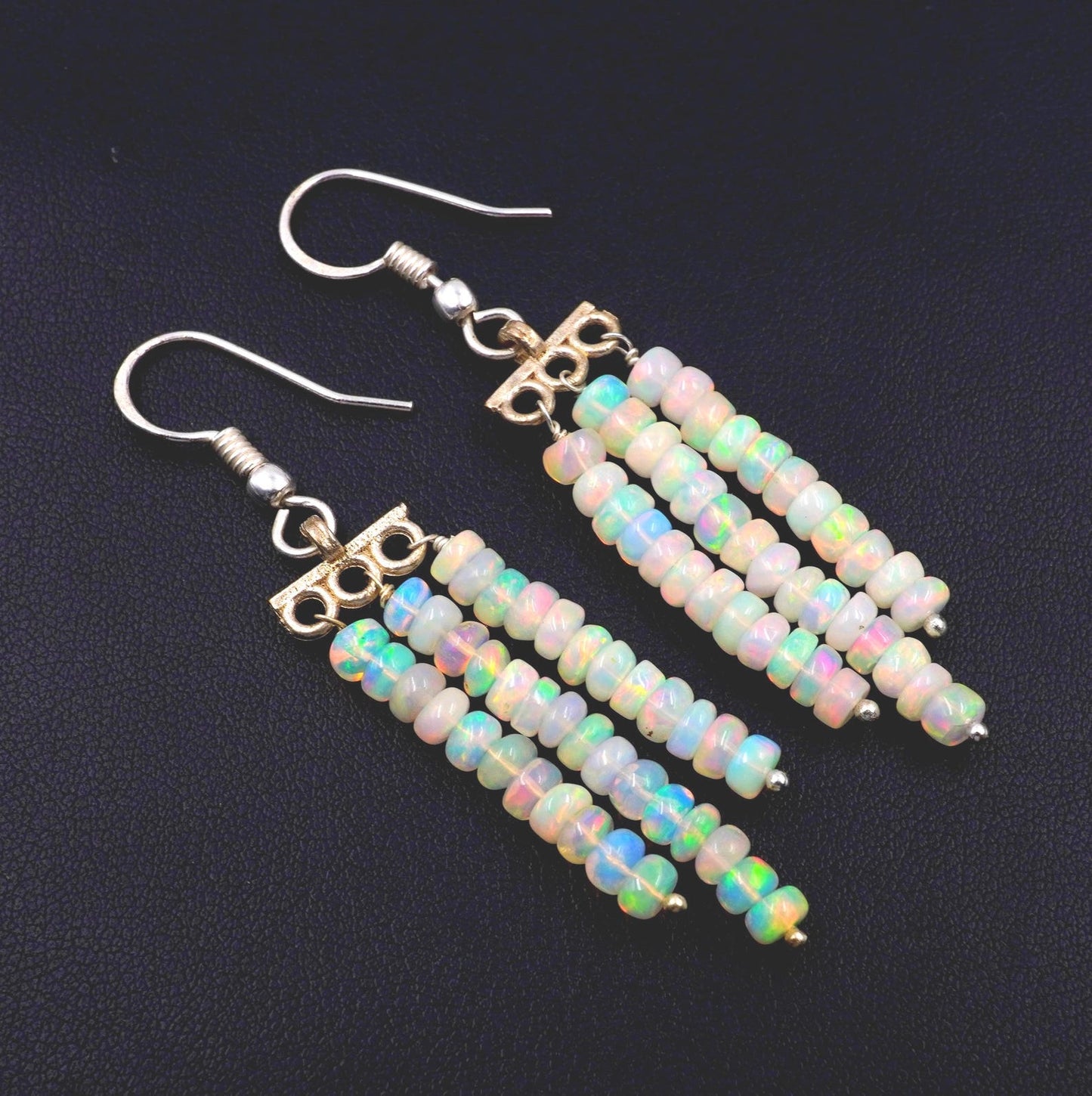 Natural Ethiopian Opal Beads Earrings, Multi Fire, 925 Sterling Silver & Gold