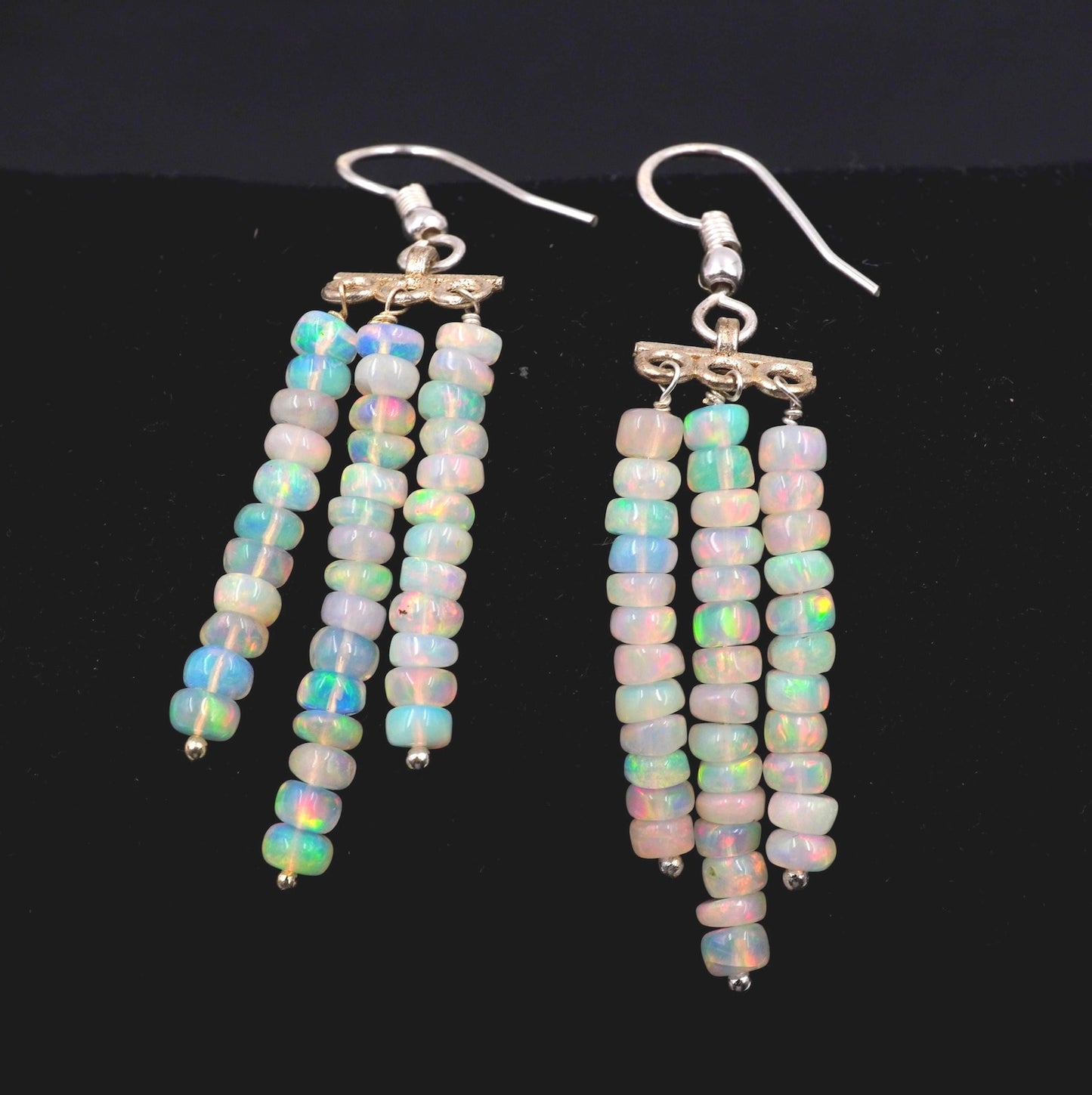 Natural Ethiopian Opal Beads Earrings, Multi Fire, 925 Sterling Silver & Gold