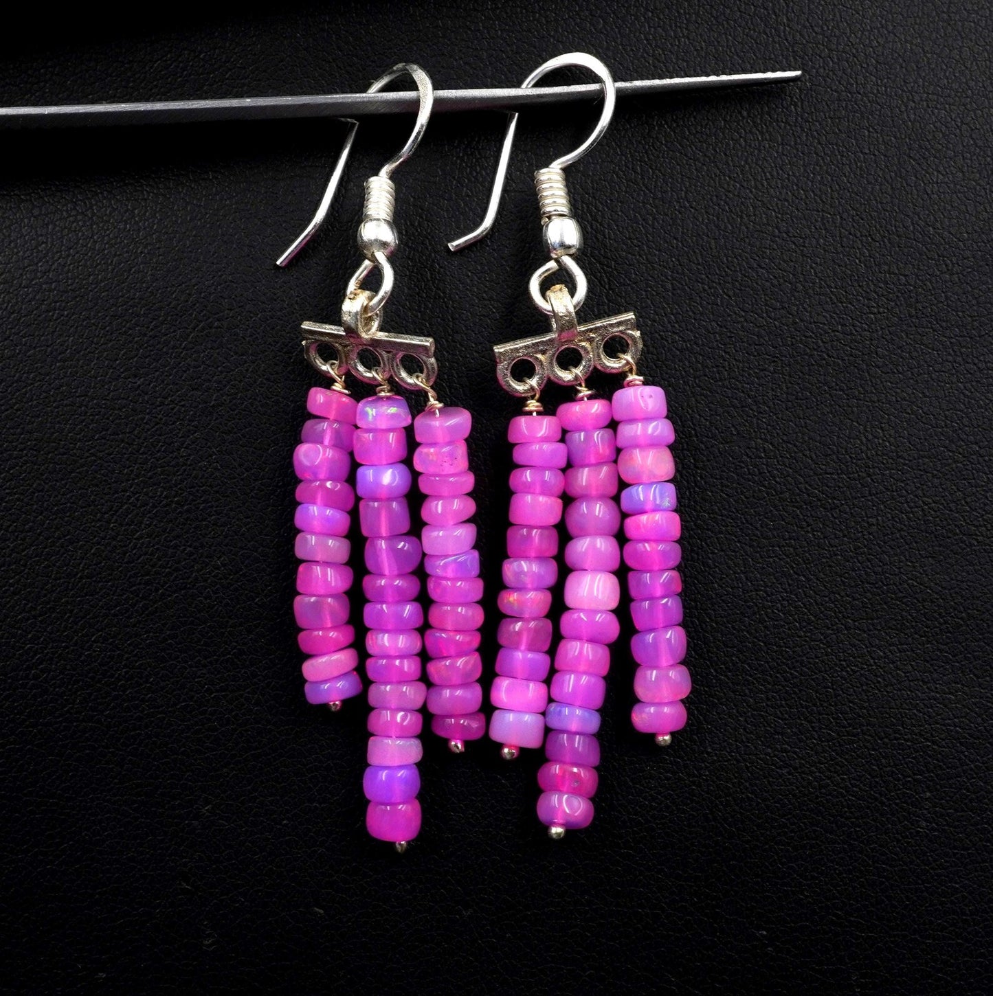 Natural Ethiopian Opal Beads Earrings, Sterling Silver & Gold Finish
