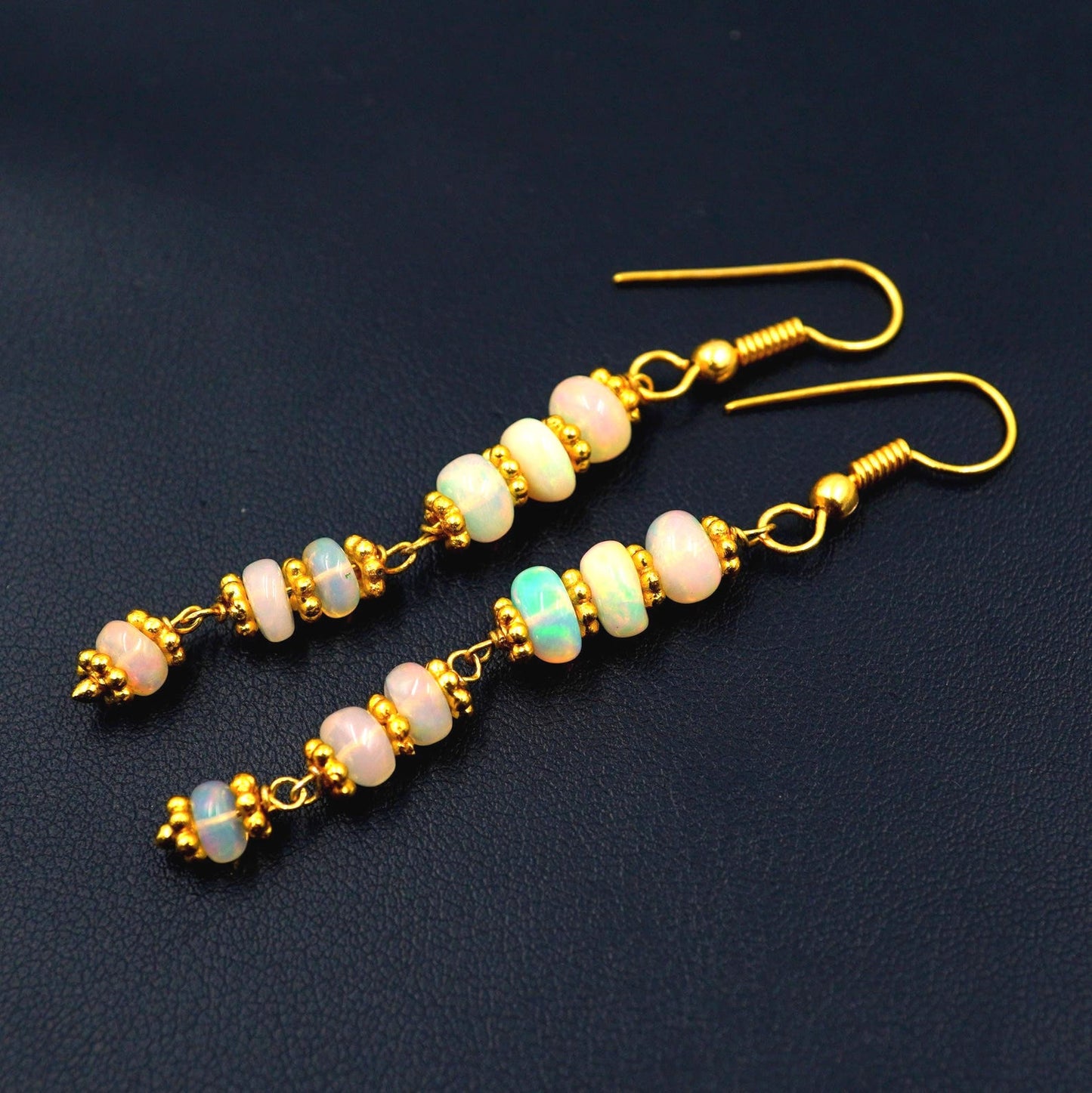 Multi Fire 14K Gold Ethiopian Opal Beads Earrings Natural Opal Gift For Her
