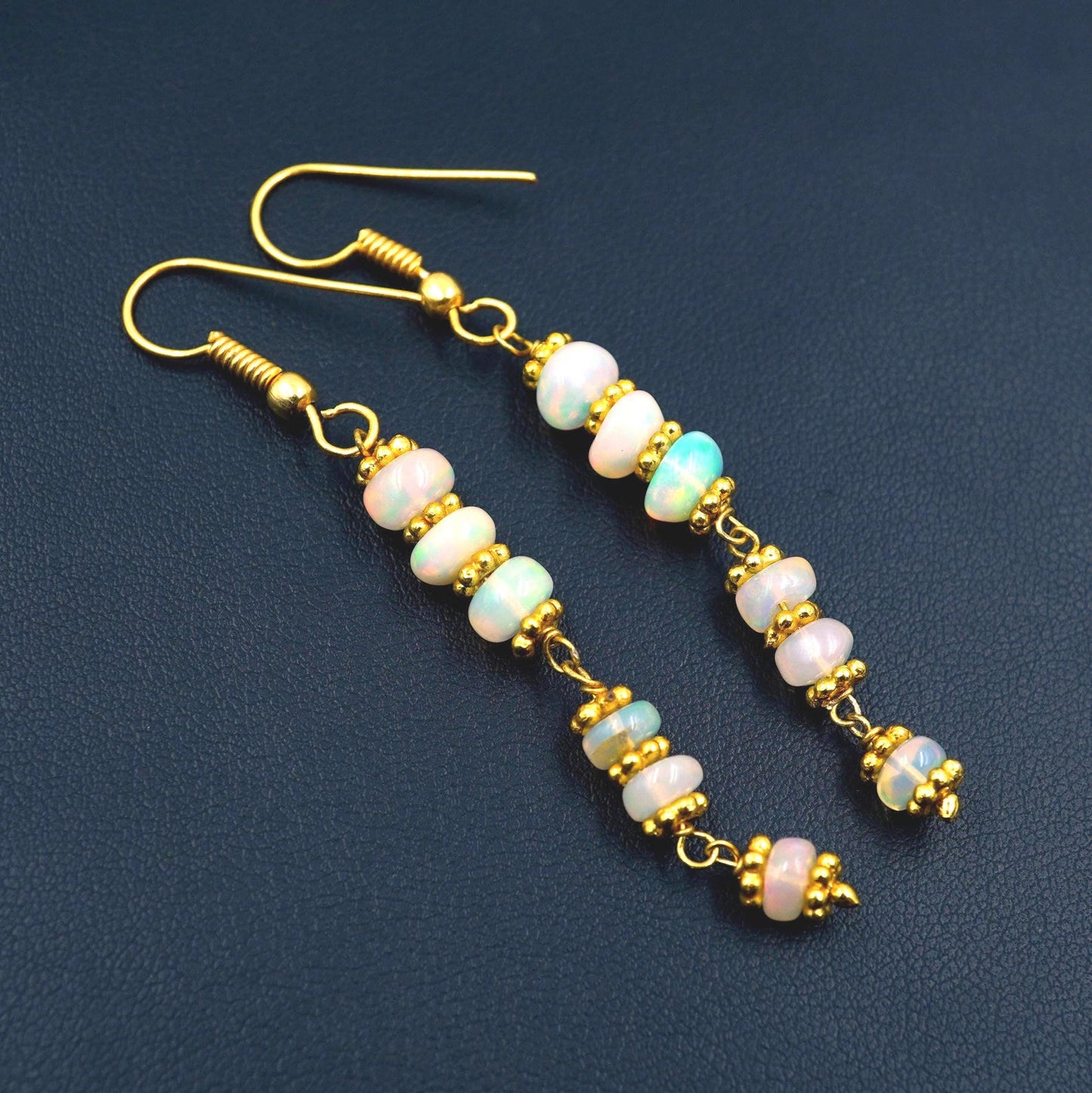 Multi Fire 14K Gold Ethiopian Opal Beads Earrings Natural Opal Gift For Her