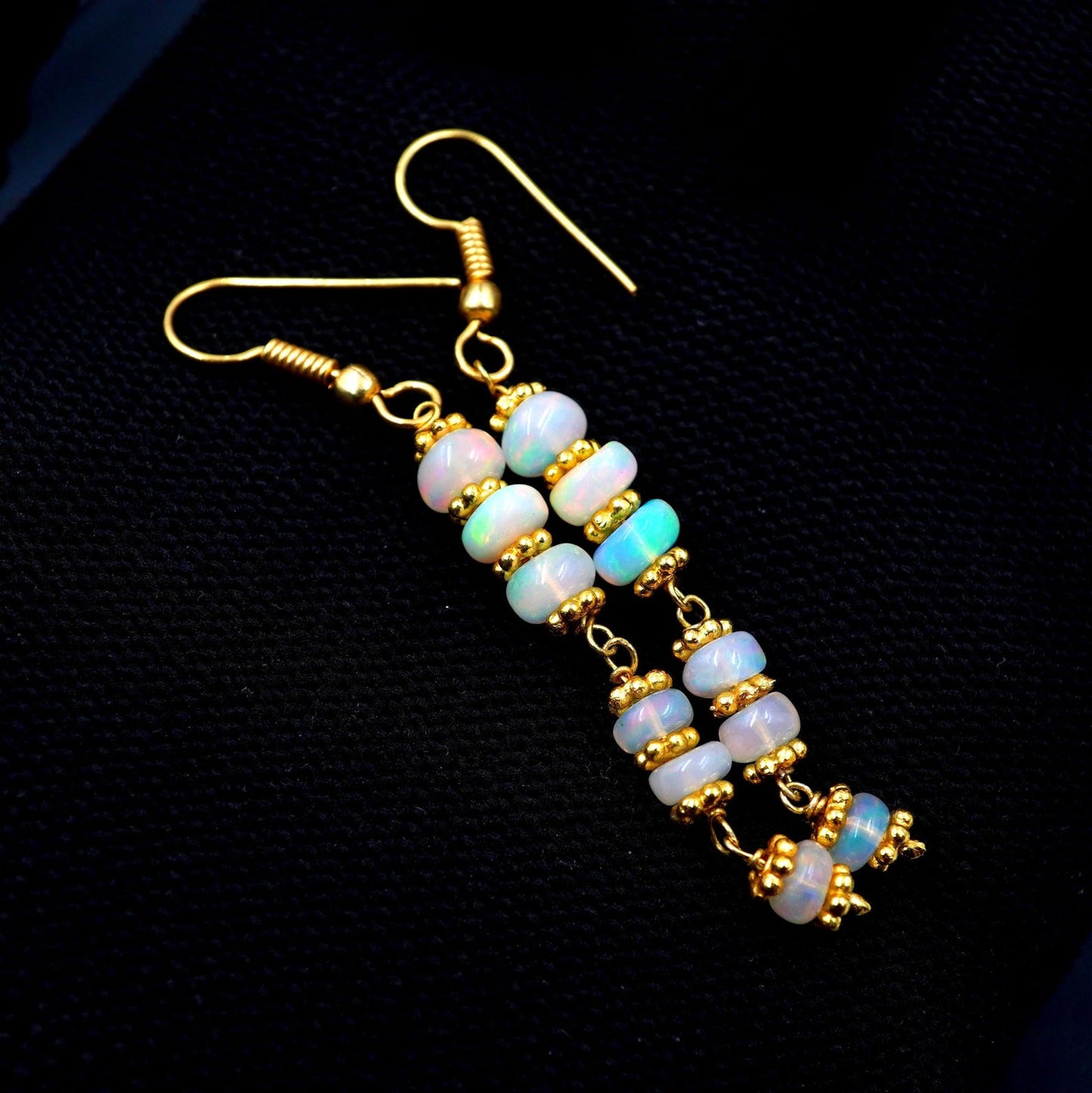 Multi Fire 14K Gold Ethiopian Opal Beads Earrings Natural Opal Gift For Her