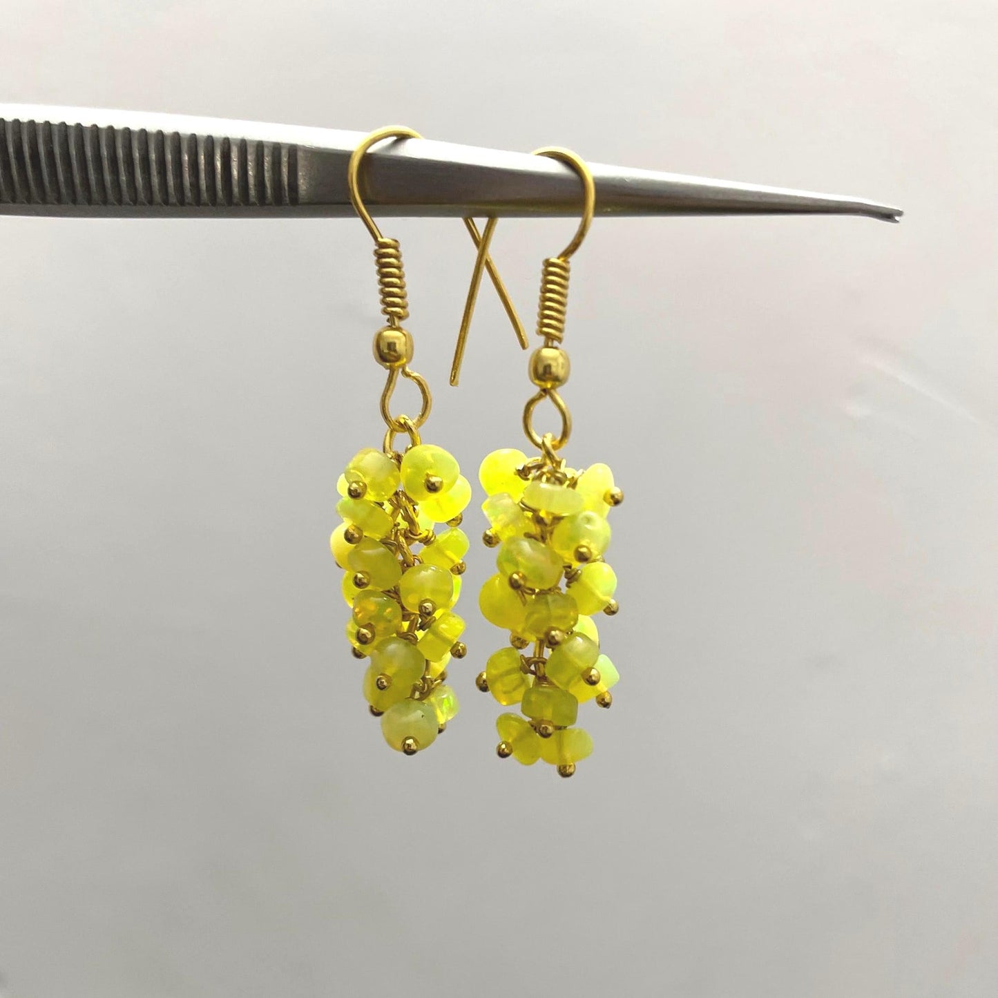 Natural Yellow Opal Ethiopian Gemstone Rainbow Fire Beaded Earrings for Gift