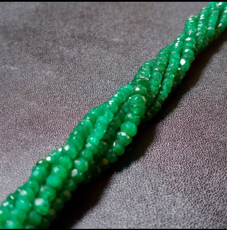 Faceted Zambia Emerald Beads: 4-5mm Green Gemstone, 2-30” Strand