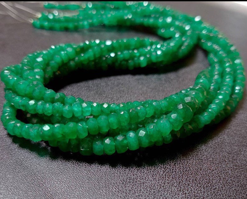 Faceted Zambia Emerald Beads: 4-5mm Green Gemstone, 2-30” Strand