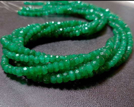 Faceted Zambia Emerald Beads: 4-5mm Green Gemstone, 2-30” Strand