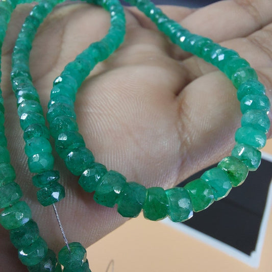 Faceted Zambian Emerald Beads: 5-5.5mm AAA+ Natural Green Gemstone