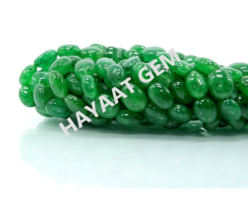Natural Emerald Cabochon Strand: AAA Oval Green Gemstone Beads