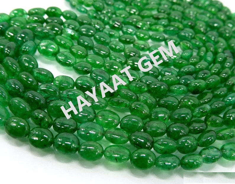 Natural Emerald Cabochon Strand: AAA Oval Green Gemstone Beads