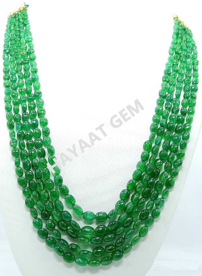 Natural Emerald Cabochon Strand: AAA Oval Green Gemstone Beads