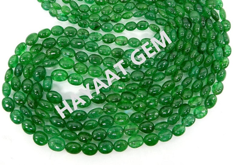 Natural Emerald Cabochon Strand: AAA Oval Green Gemstone Beads