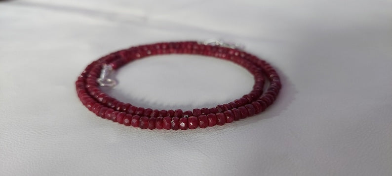 Faceted Mozambique Ruby Beaded Necklace: Adjustable Red Ruby, 4mm