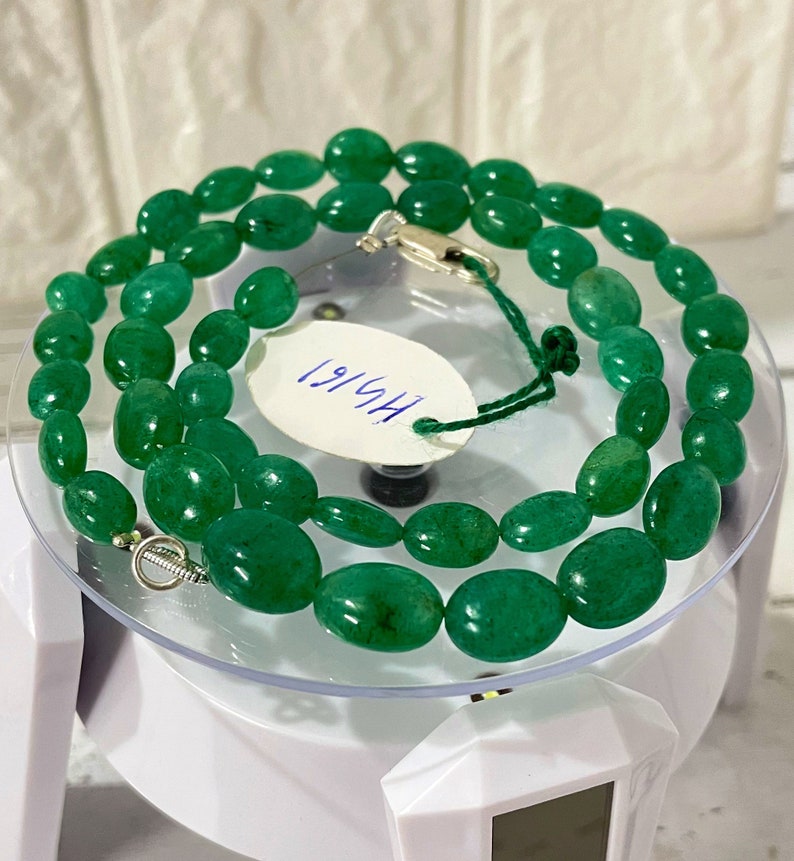 Natural Zambian Emerald Cabochon Necklace: Oval Gemstone Strand