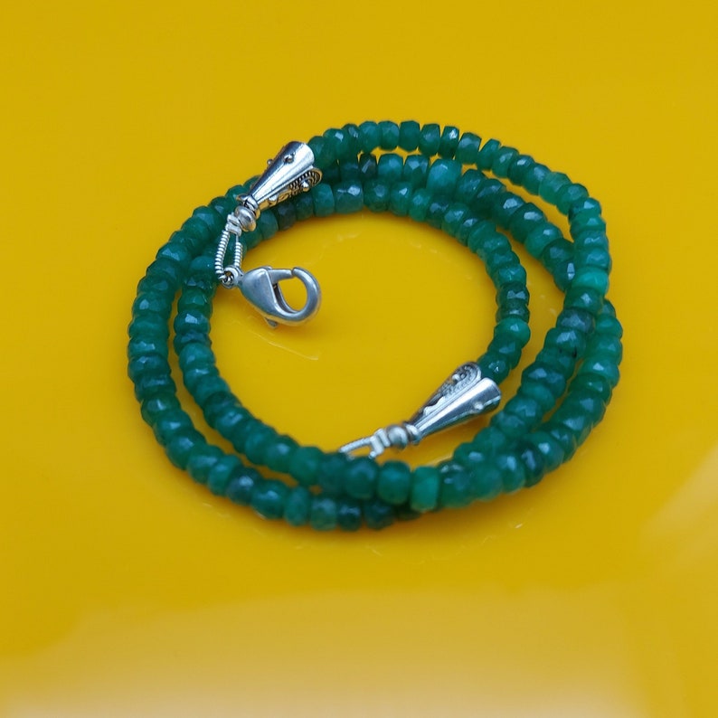 Faceted Emerald Beads Necklace: Vivid Green Gemstone, 4mm