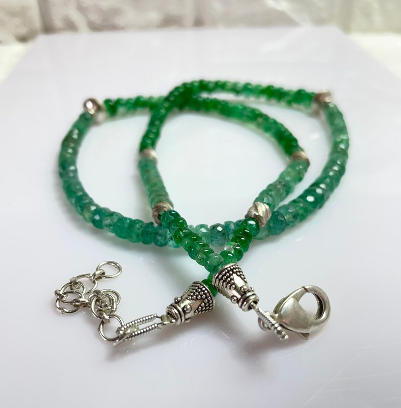 Natural Zambian Emerald Faceted Bead Necklace, 3.5mm