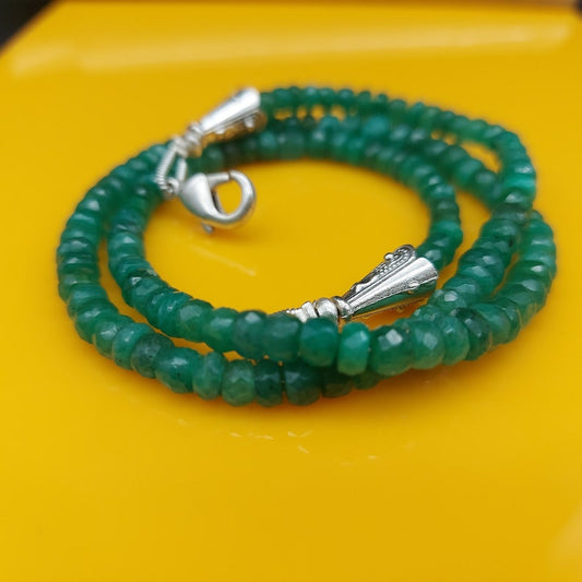 Faceted Emerald Beads Necklace: Vivid Green Gemstone, 4mm