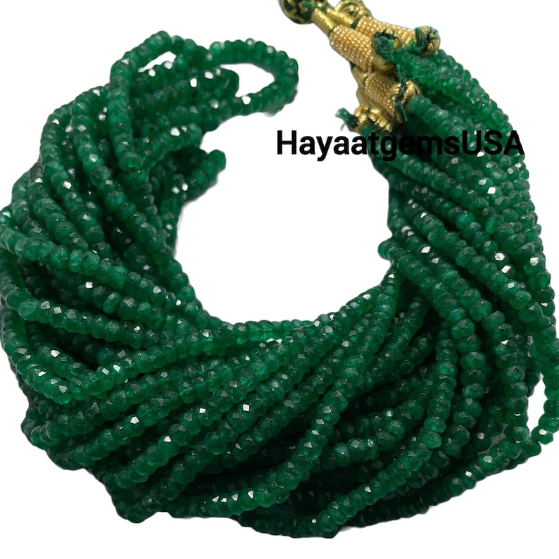 4-5mm Zambian Emerald Beads: Cut Faceted Green Gemstone String
