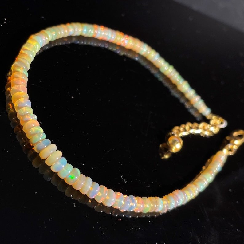 Ethiopian Golden Fire Opal Beads Bracelet: Multi Fire Gemstone