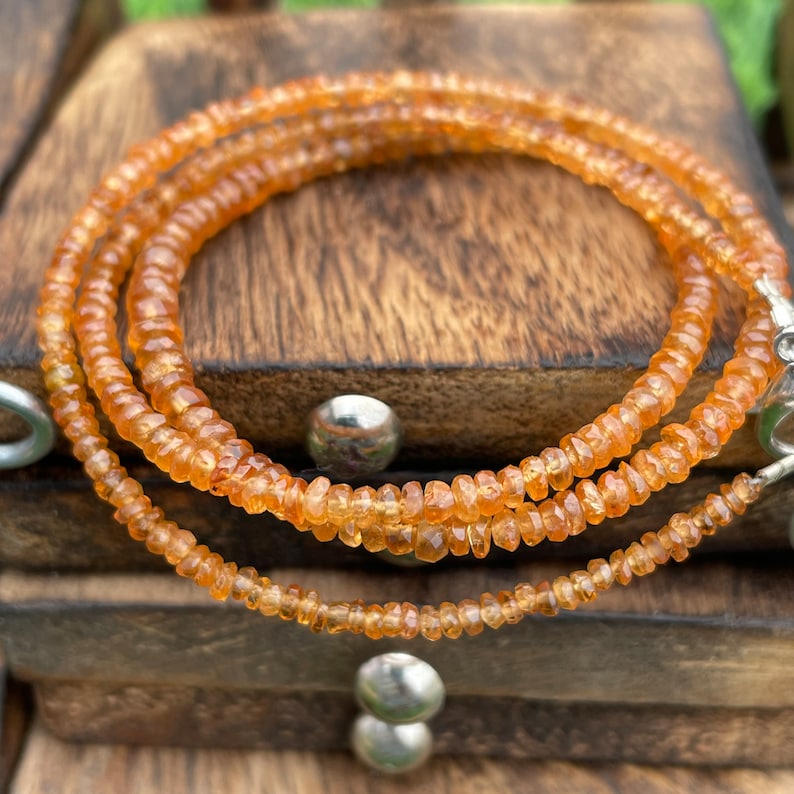 Natural Hessonite Gemstone Necklace: Faceted Orange Garnet Beads