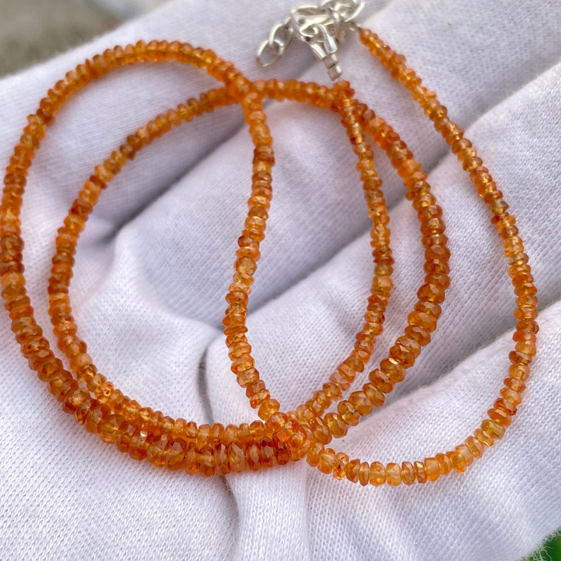 Natural Hessonite Gemstone Necklace: Faceted Orange Garnet Beads