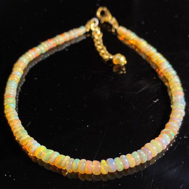 Ethiopian Golden Fire Opal Beads Bracelet: Multi Fire Gemstone