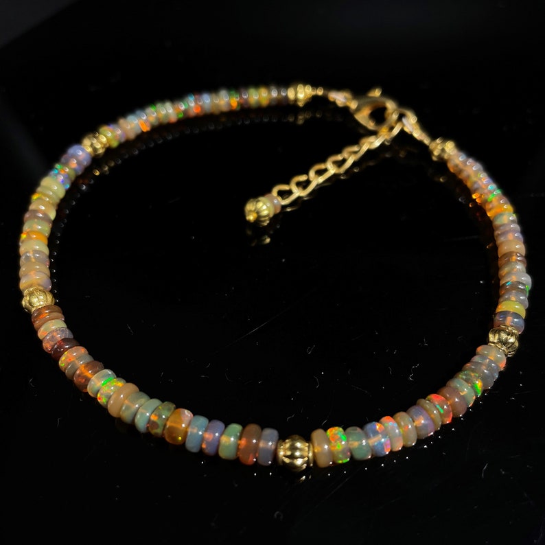 Ethiopian Opal Beaded Bracelet: Gold Filled, Adjustable Length