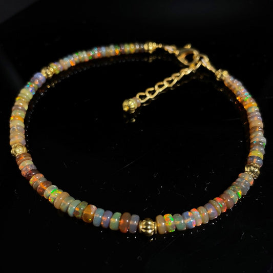 Ethiopian Opal Beaded Bracelet: Gold Filled, Adjustable Length