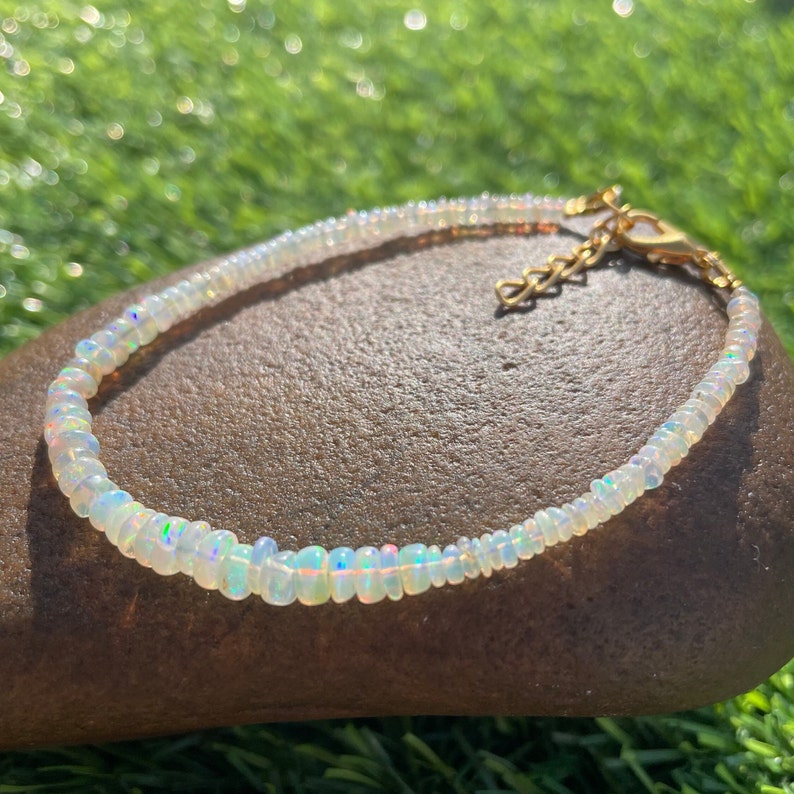 Natural Ethiopian Opal Beads Bracelet: Handmade Gemstone Jewelry