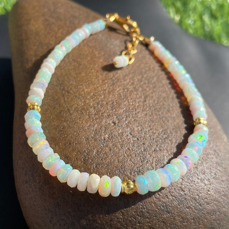 Ethiopian Opal Beaded Bracelet: Multi-Flash Fire Gemstone, Adjustable Length