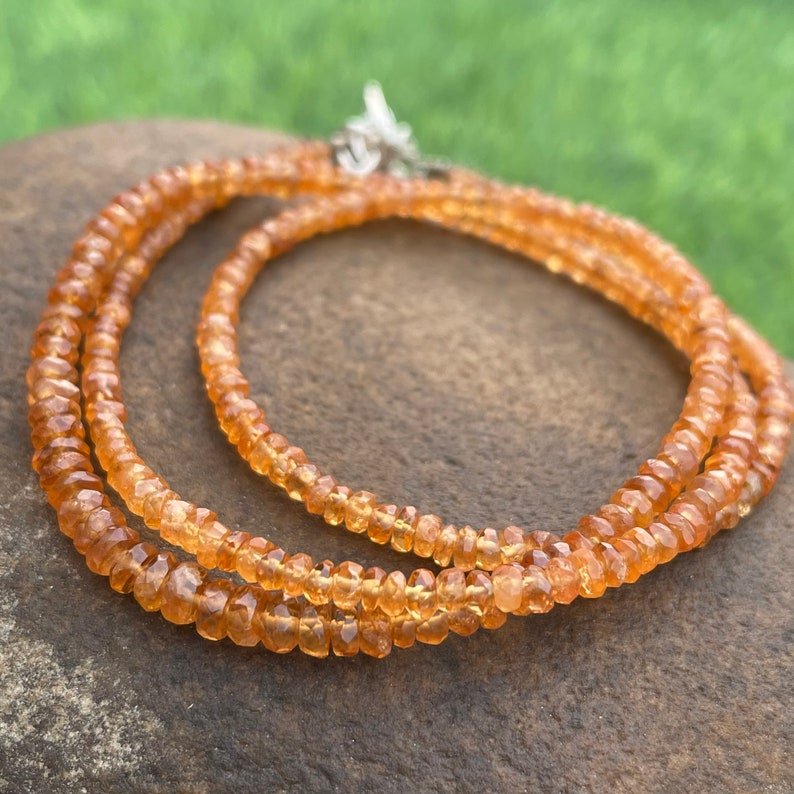 Natural Hessonite Gemstone Necklace: Faceted Orange Garnet Beads