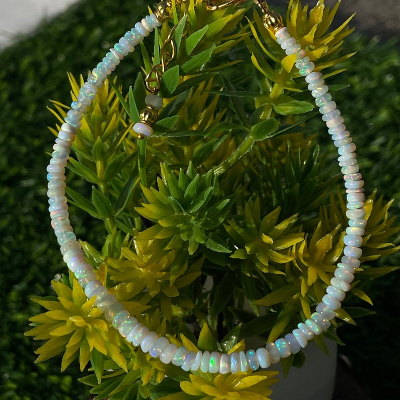 White Ethiopian Opal Beaded Bracelet: Multi Fire Gemstone Jewelry