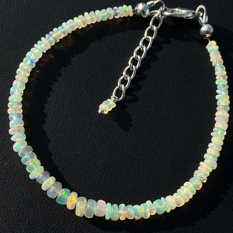 Golden Ethiopian Opal Bracelet: Natural Multi Fire Smooth Beads