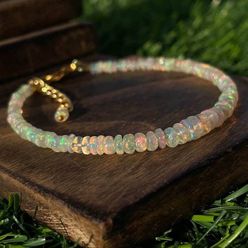 Ethiopian Opal Beaded Bracelet: Natural Golden Gemstone Jewelry