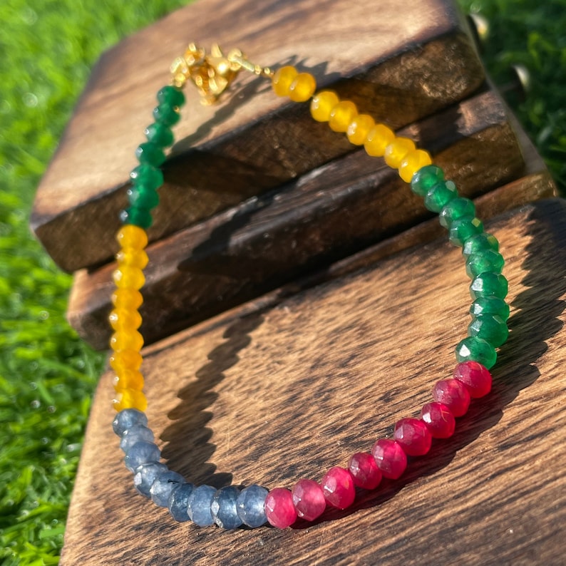Multi Gemstone Beaded Bracelet: Faceted AAA Beads, Adjustable Length