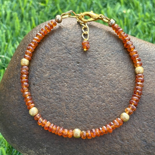 Natural Hessonite Garnet Bracelet: Faceted Orange Fanta Gemstone Beads