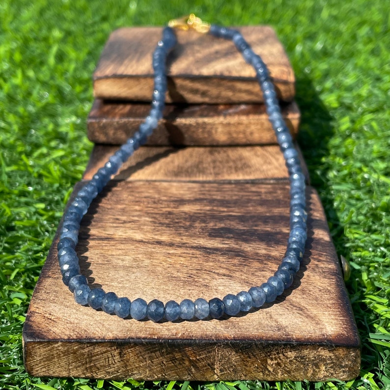 Faceted Blue Sapphire Beaded Necklace: AAA+ Quality, Handmade Jewelry