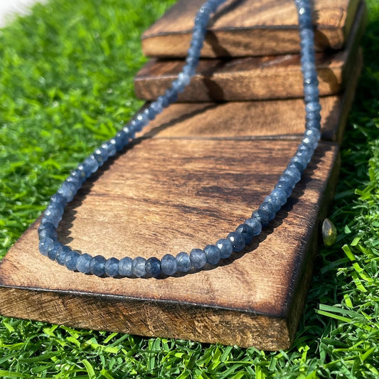 Faceted Blue Sapphire Beaded Necklace: AAA+ Quality, Handmade Jewelry
