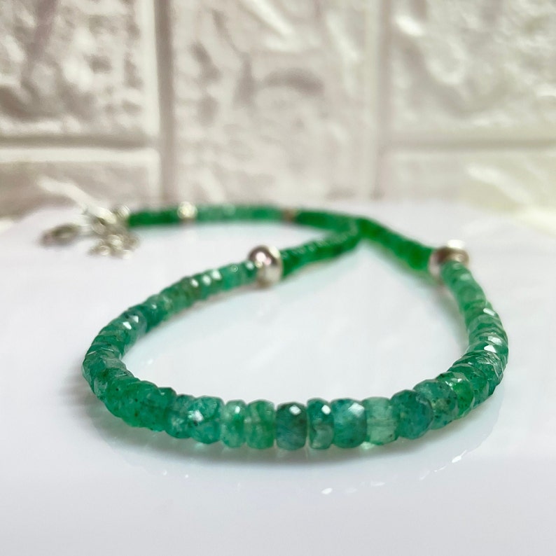 Natural Zambian Emerald Faceted Bead Necklace, 3.5mm