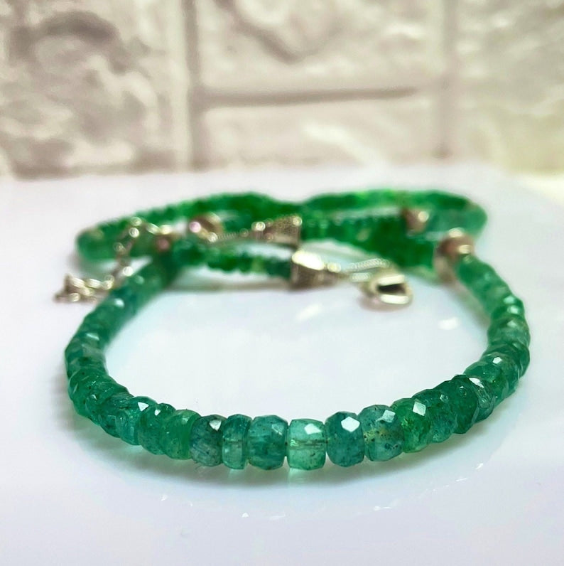 Natural Zambian Emerald Faceted Bead Necklace, 3.5mm