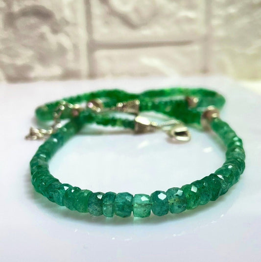 Natural Zambian Emerald Faceted Bead Necklace, 3.5mm